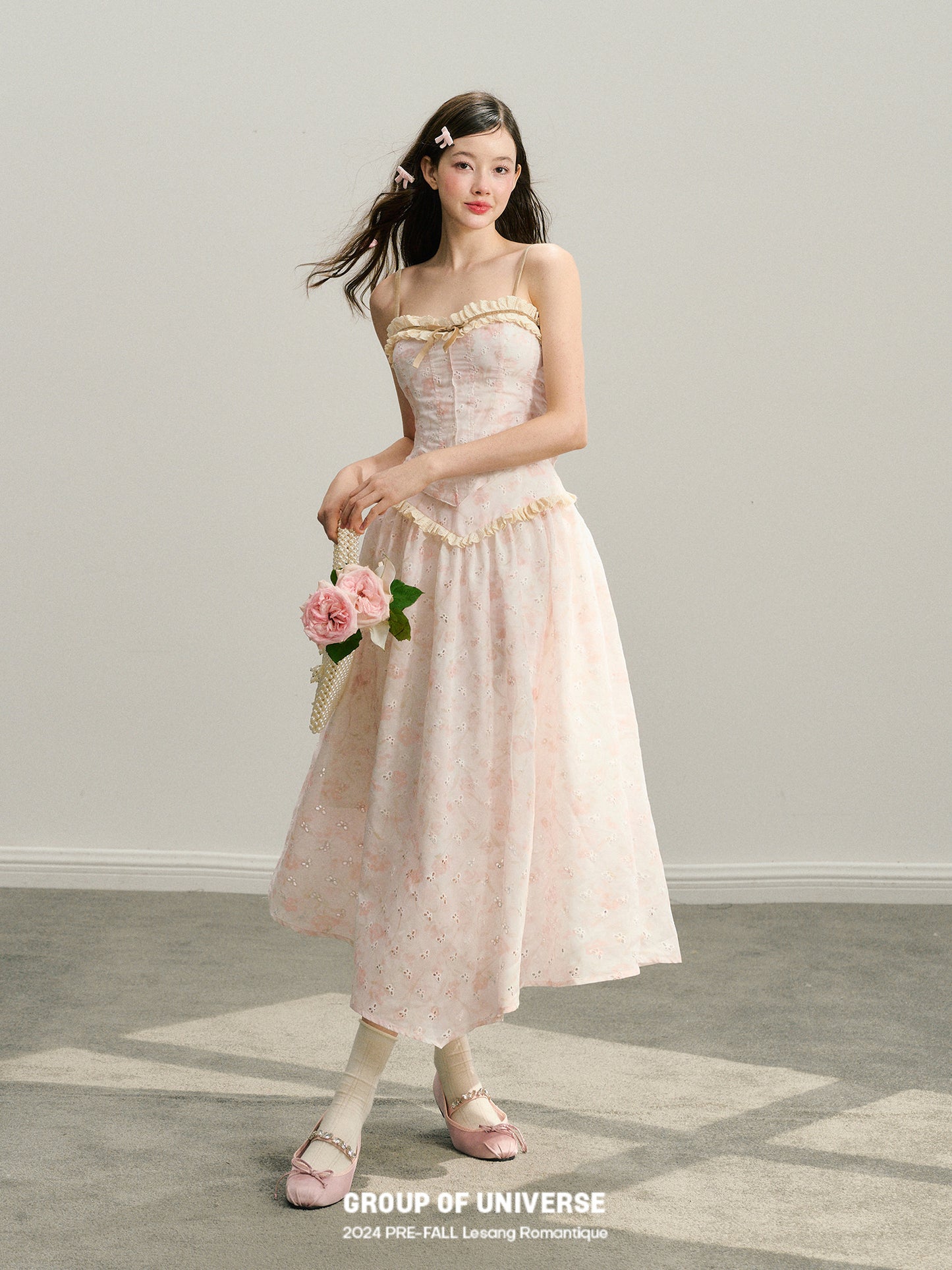 Eyelet Embroidery Floral Cami Top And Long Skirt