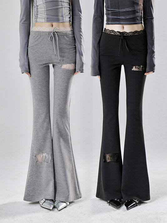 Lace Detailed Slim Fit Flared Elastic Pants