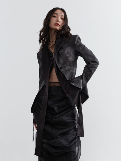 Smoky Ink-Dyed Faux Leather Fitted Jacket