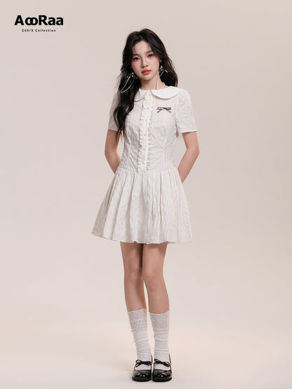 Peter Pan Collar Pleated Stripe Shirt Dress