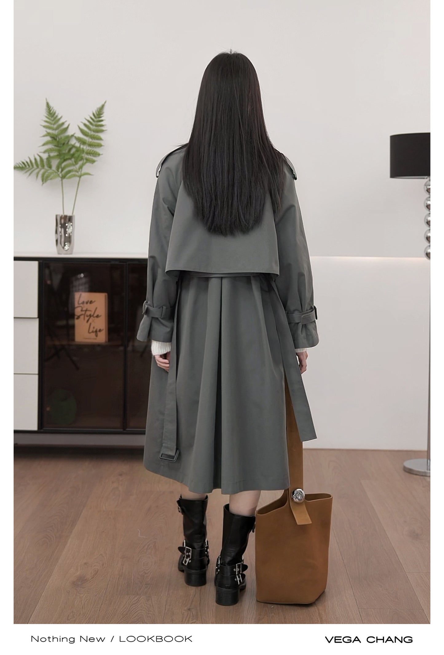 Asymmetrical Design Mid-Length Trench Coat