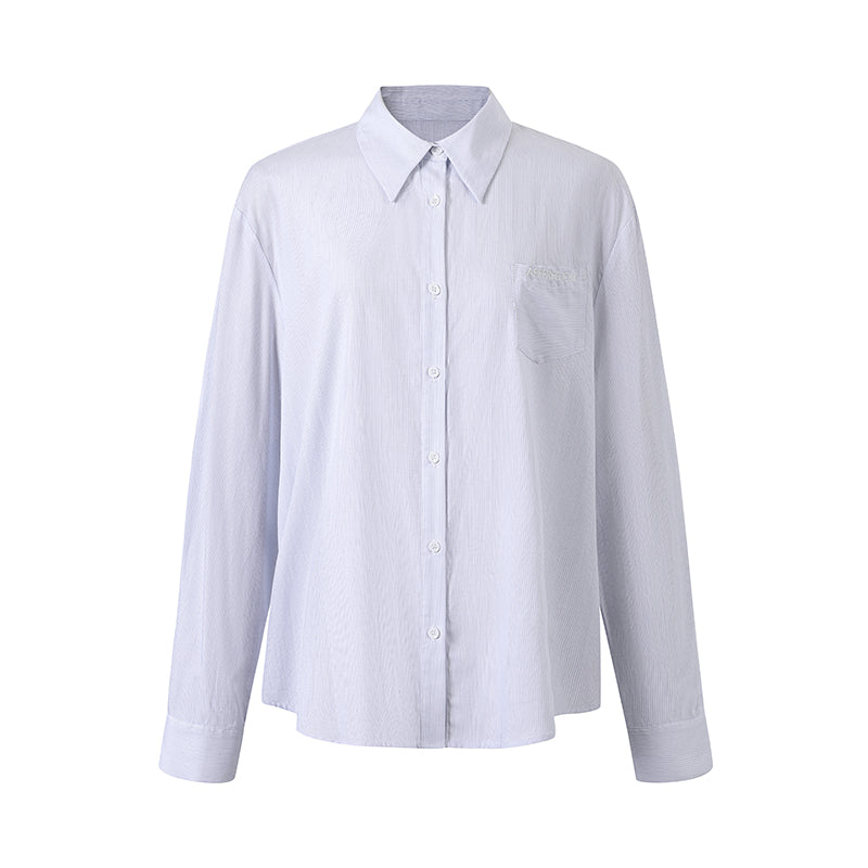 Embroidered Pocket Relaxed Stripe Shirt With Tie