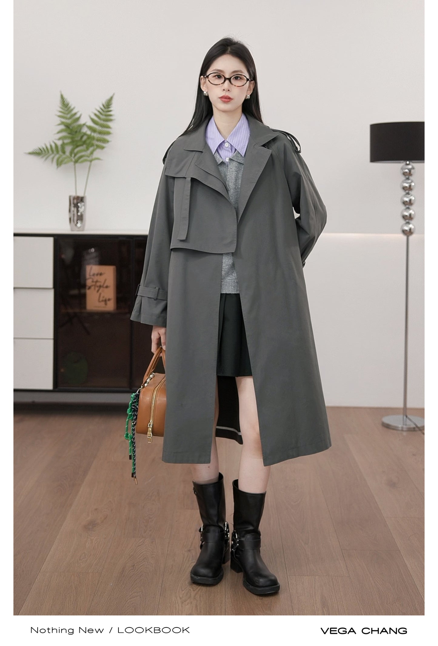 Asymmetrical Design Mid-Length Trench Coat