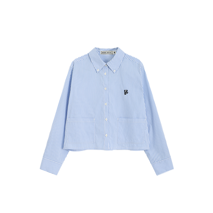 Embroidered Button-Down Stripe Shirt With Pockets