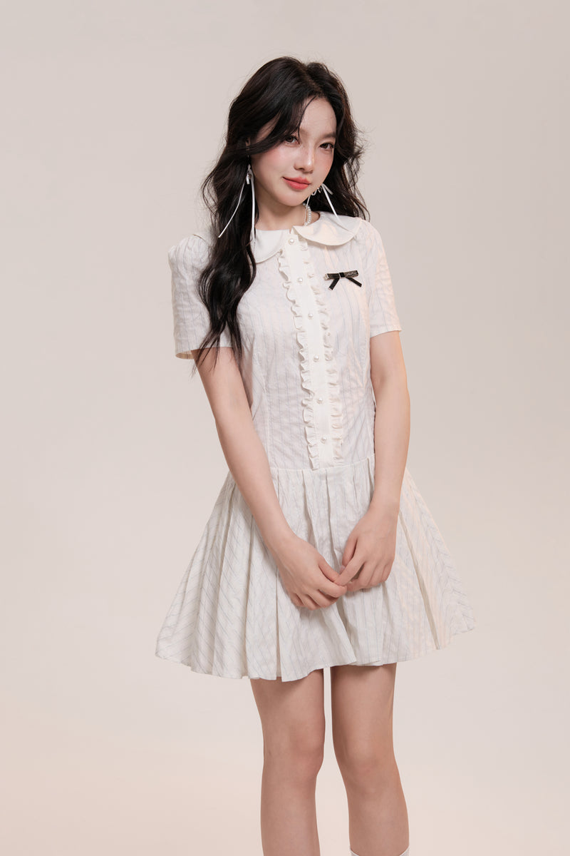 Peter Pan Collar Pleated Stripe Shirt Dress