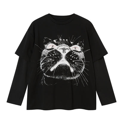 Faux Layered Cat Print T-Shirt