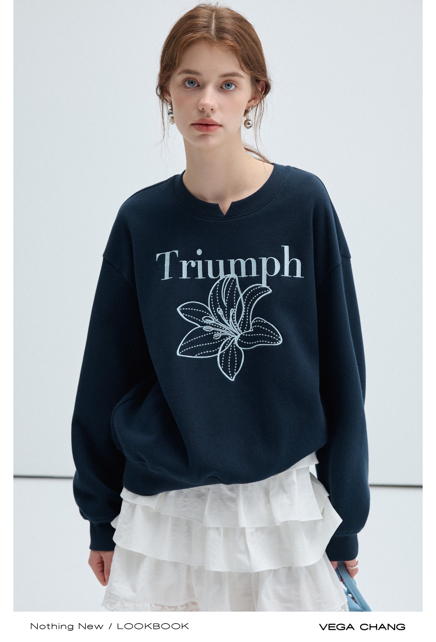 Flower Embroidery Casual Loose Fit Sweatshirt