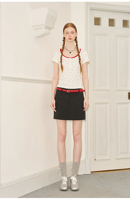 Monotone Embroidered Plain Boxy Mini Skirt