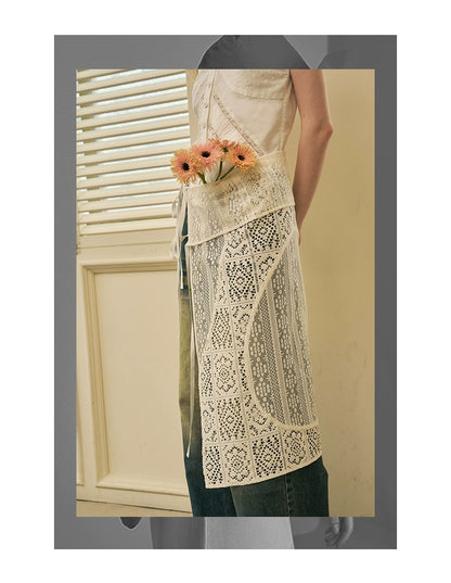 Geometric Lace Apron Skirt With Tie Closure