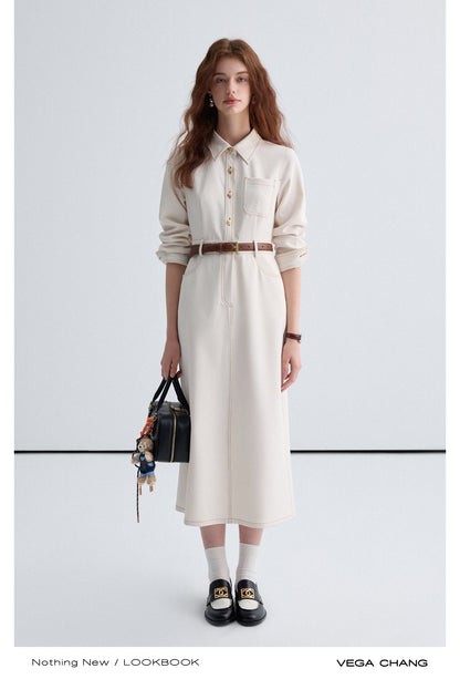 Contrast Stitched Long Shirt Dress