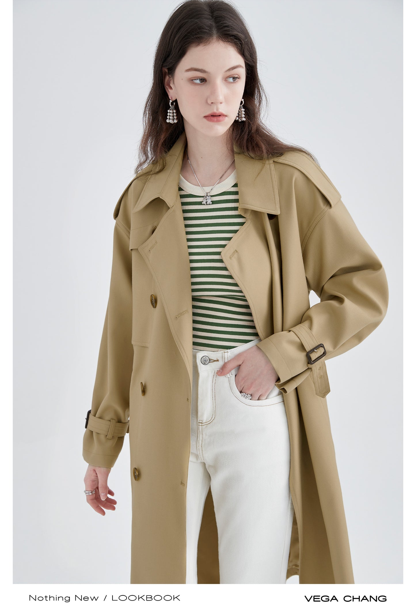 Belted Double Breast Midi Serge Trench Coat