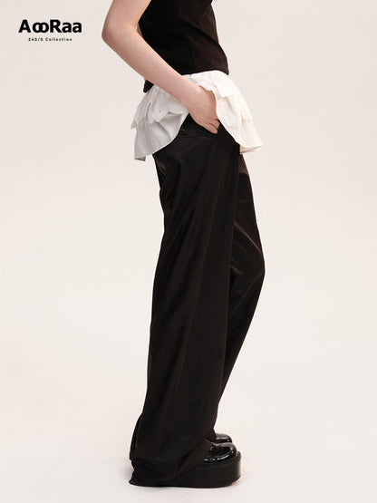 Frilled Lace Waist Straight Leg Trousers