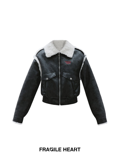 Boa Collared Faux Leather Moto Jacket