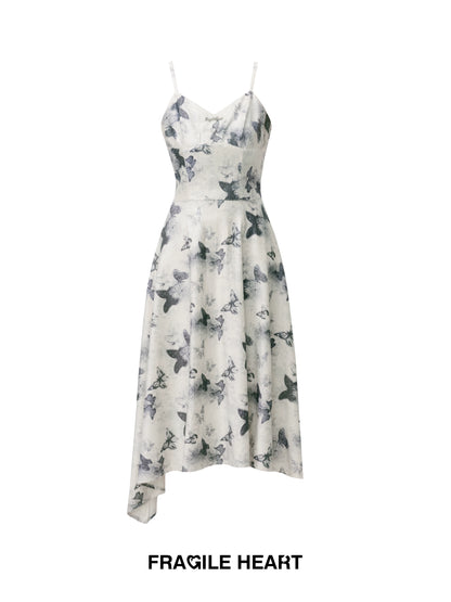 Butterfly Ink Print Camisole Dress Available In Two Lengths