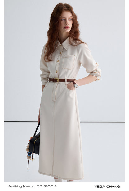 Contrast Stitched Long Shirt Dress