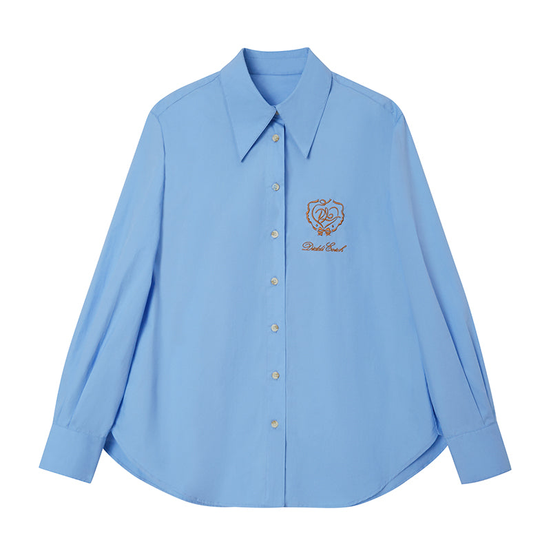 Embroidered Emblem Straight Fit Cotton Shirt