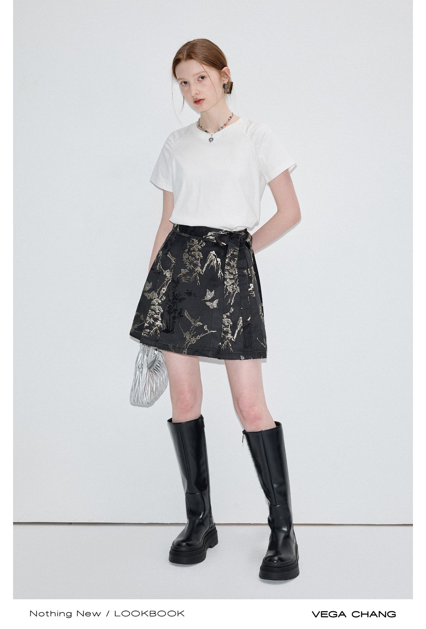 Qipao Inspired Blouse And Matching Jacquard Skirt