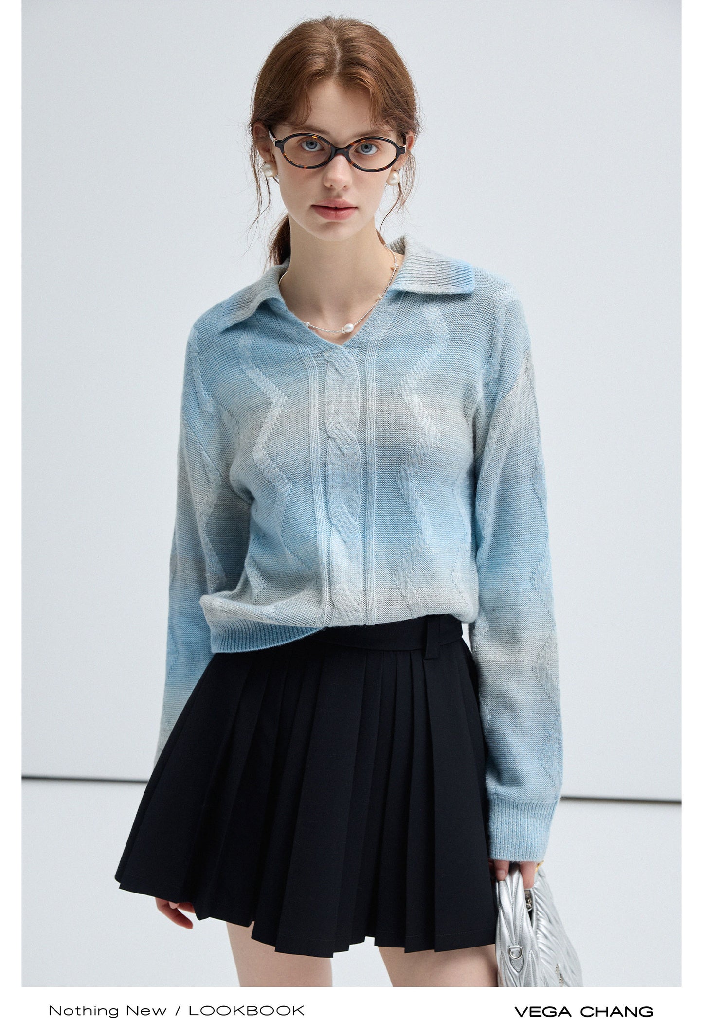 Wool Blend Gradient Color Polo Collar Sweater