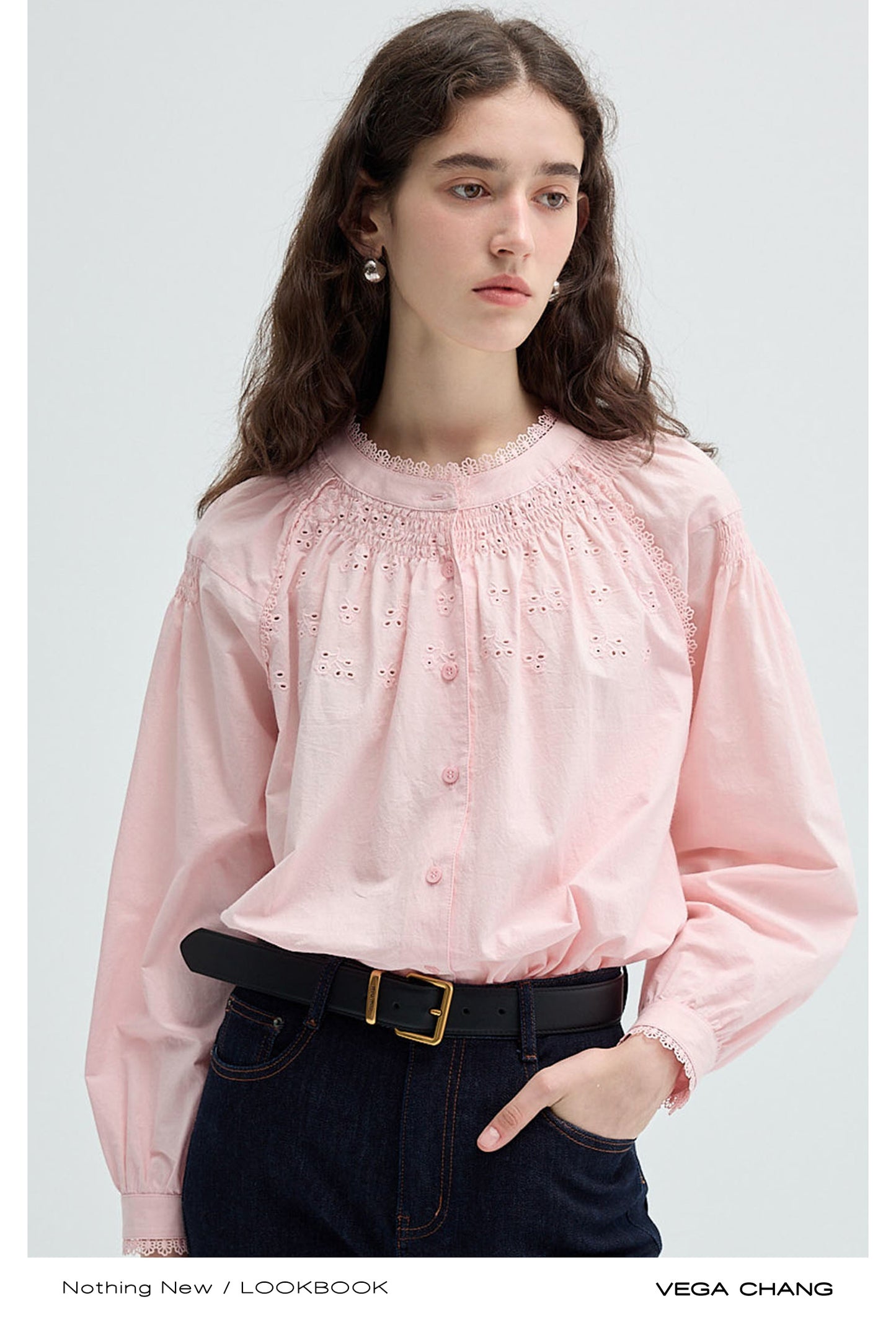 Eyelet Embroidery Balloon Sleeve Blouse