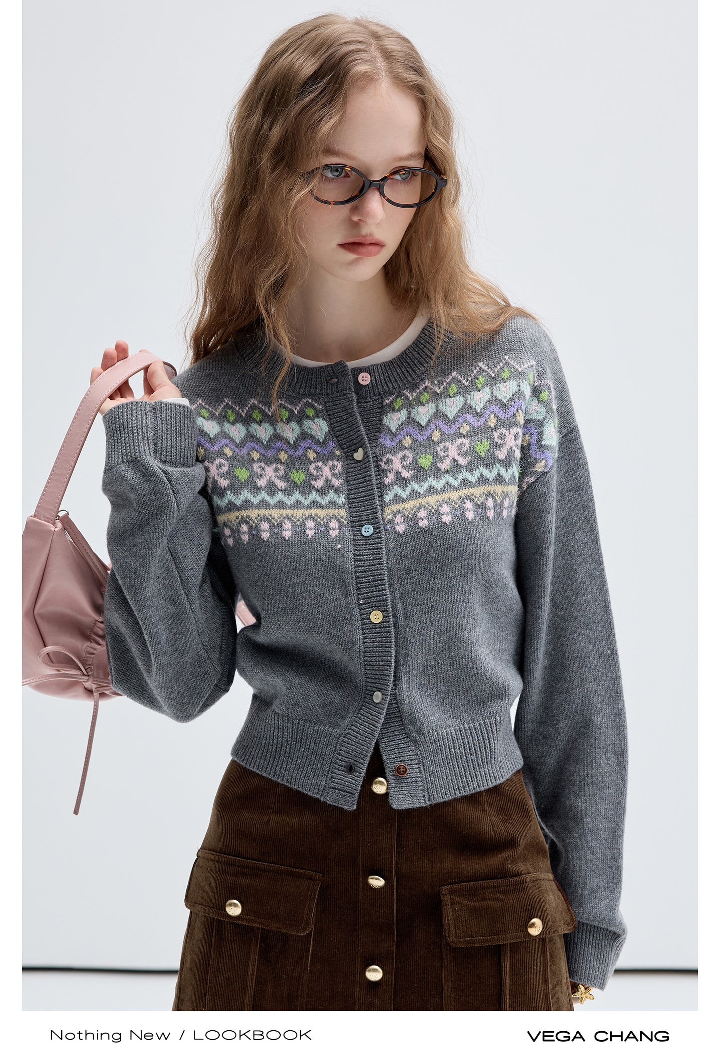 Heart Bow Zigzag Sweater With Colorful Buttons