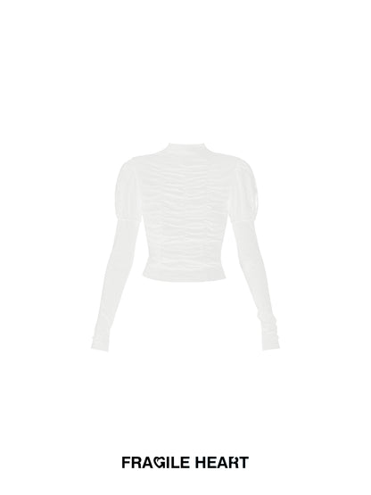 Slim Fit Ruched Puff Sleeve Mock Neck Top