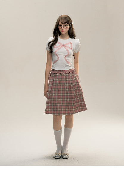 Plaid A-Line Pleated Skirt With Frilled Waist