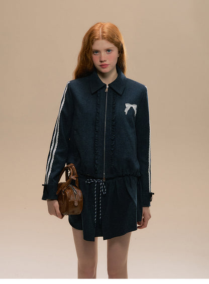 Lace Stripe Jacket With Sailor Collar, Matching Skirt