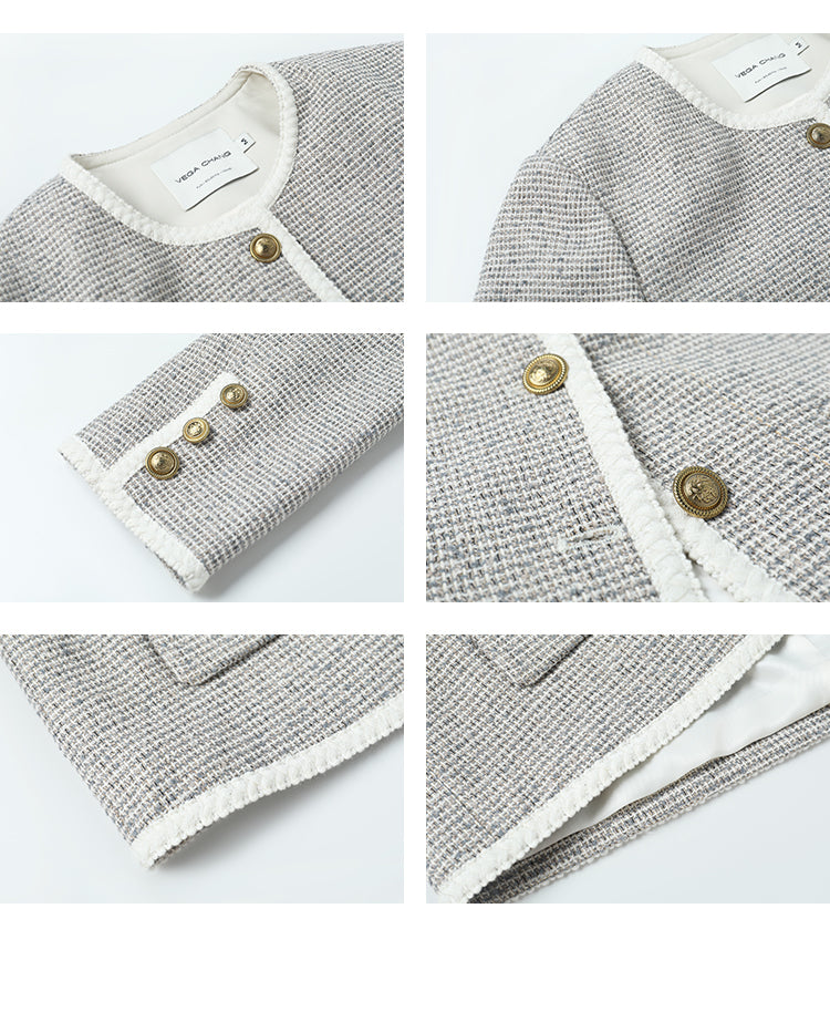 Piped Tweed Jacket With Gold Buttons