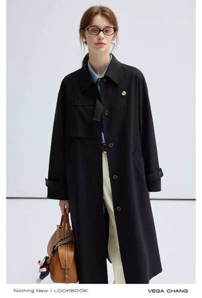 Timeless Belted Long Coat With Gold Button