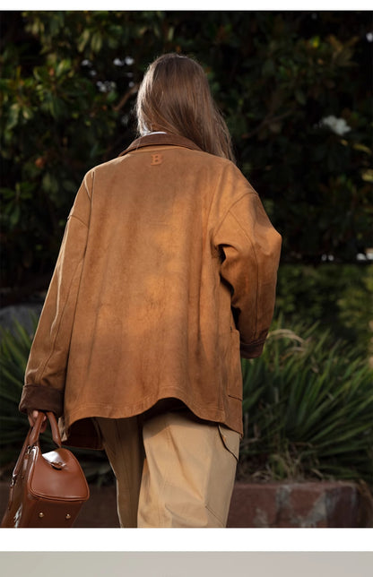 Faux Suede Boxy Jacket And Pleated Mini Skirt