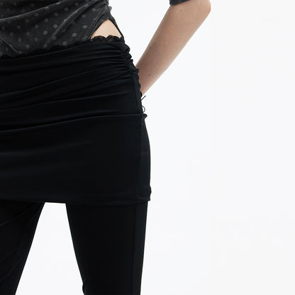 Slim-Fit Stretchy Flared Pants With Skirt Overlay