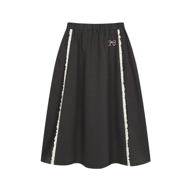 Bow Embroidery Frilled Raglan T-Shirt And Long Skirt