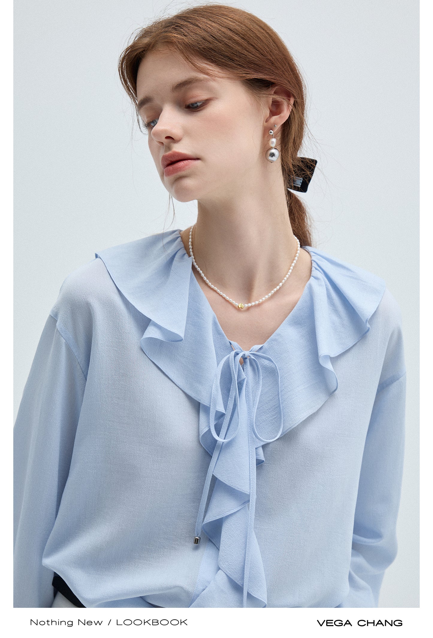 Ruffled Collar Button Down Chiffon Blouse