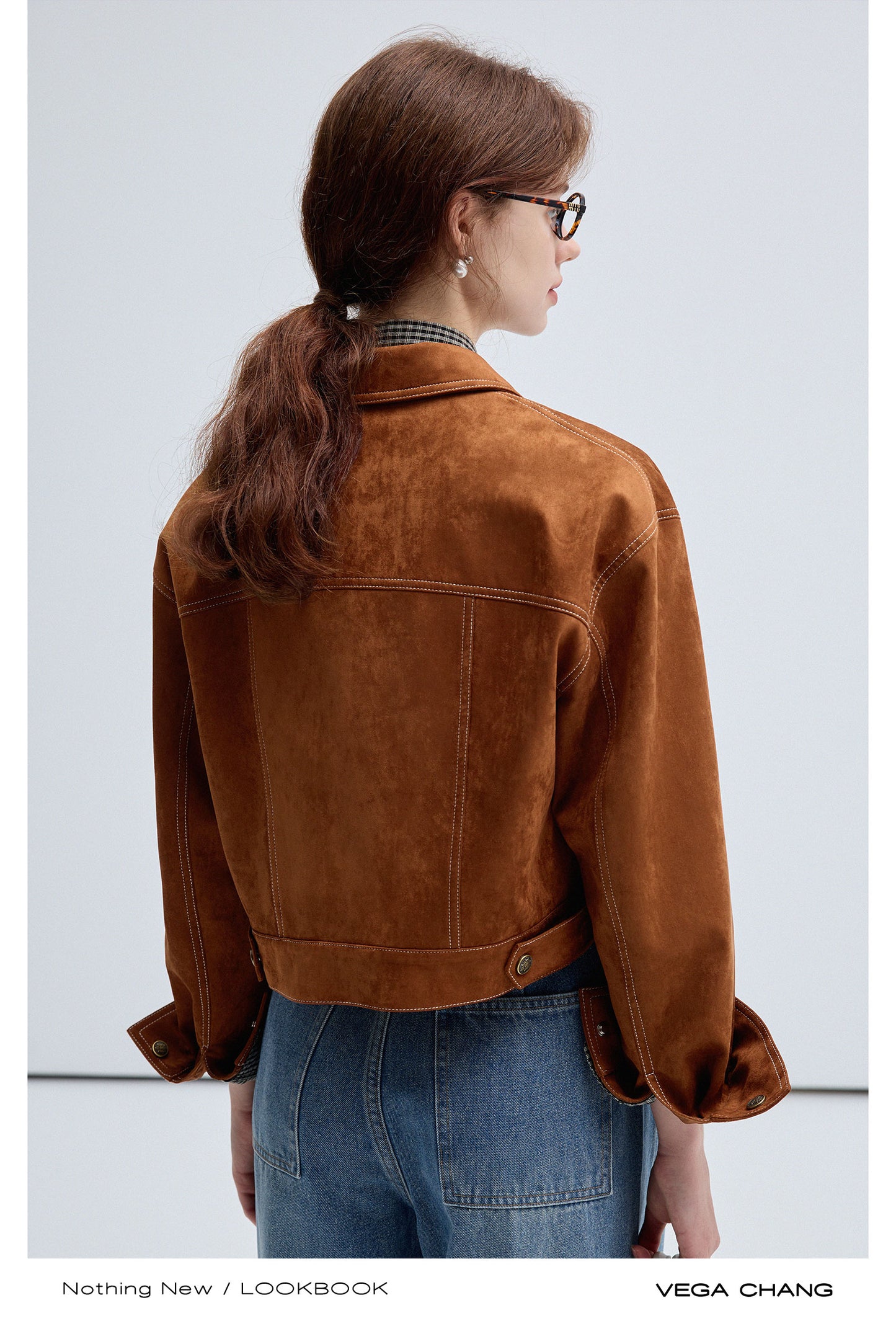 Faux Suede Contrast Stitched Trucker Jacket