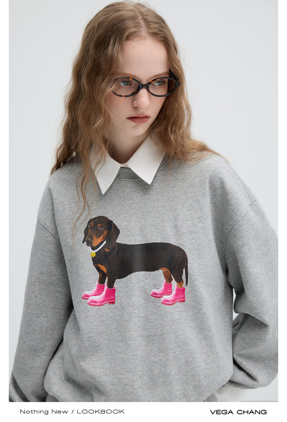 Dog In Boots Print Relax Fit Cotton Sweatshirt