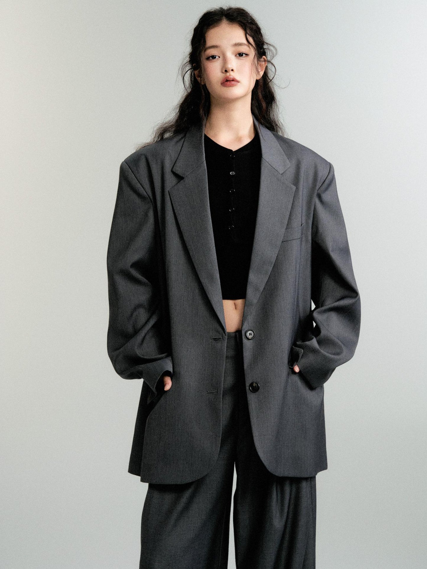 Oversized Shoulder-Padded Suit Jacket And Trousers