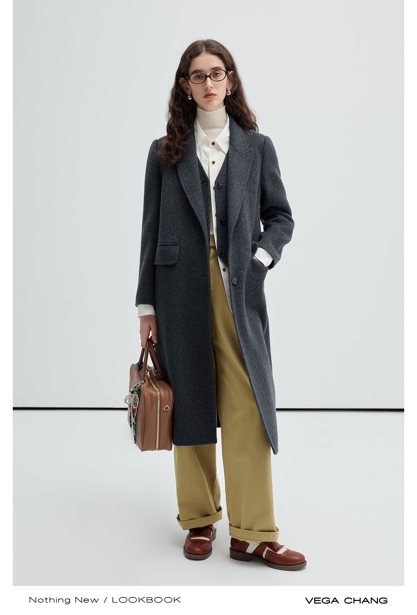 Alpaca Blend Layered Look Midi Wool Coat