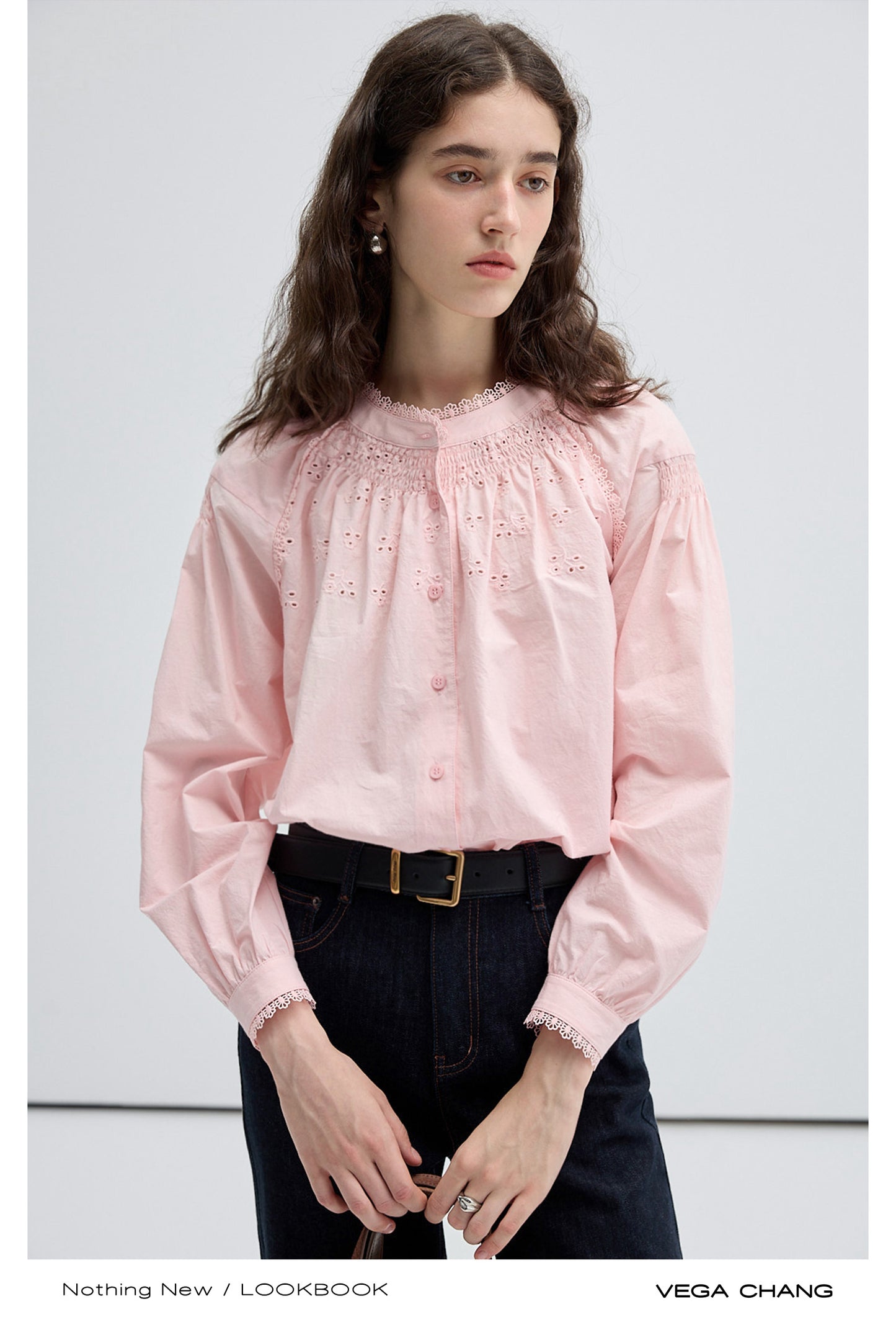 Eyelet Embroidery Balloon Sleeve Blouse