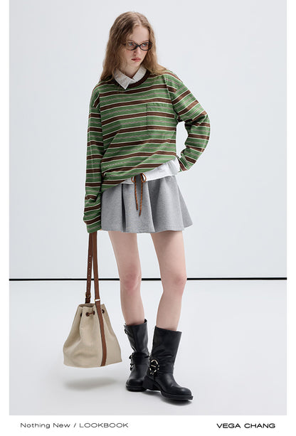 Stripe Relaxed Fit T-Shirt, Drawstring Mini Skirt