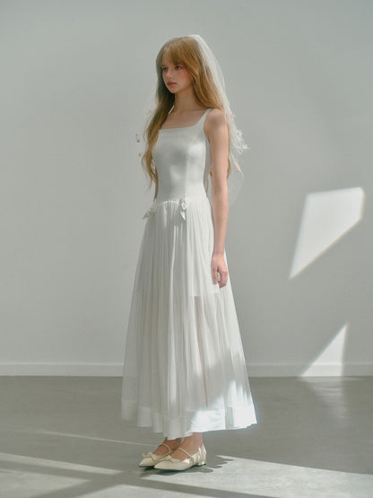 See-Through Dual Fabric Long Flowy Dress