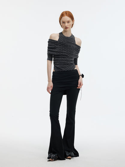 Slim-Fit Stretchy Flared Pants With Skirt Overlay