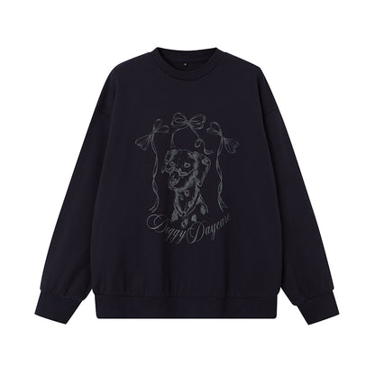 Dalmatian Print Crew Neck Cotton Sweatshirt