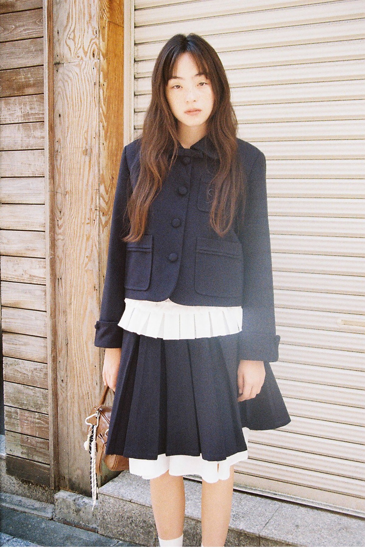 College Style Short Jacket And Pleated Skirt