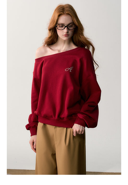 One Shoulder Pullover Top With Small Logo