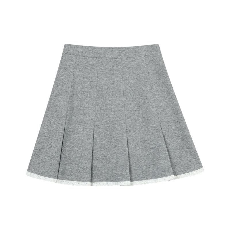 Wide Pleated Frill Hem Lined Zip Up Skirt