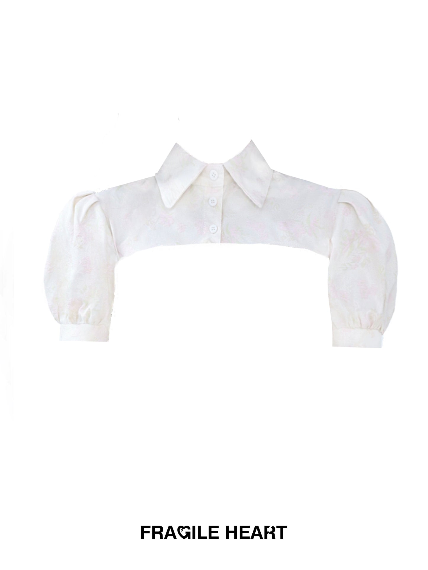 Puff Sleeve Jacquard Cropped Button-Down Shirt