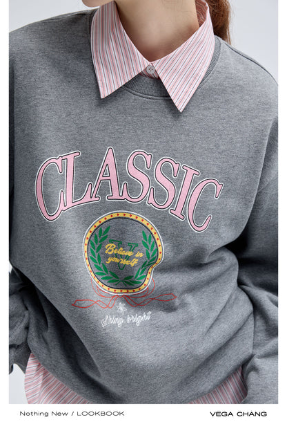 Preppy College Style Round Neck Sweatshirt