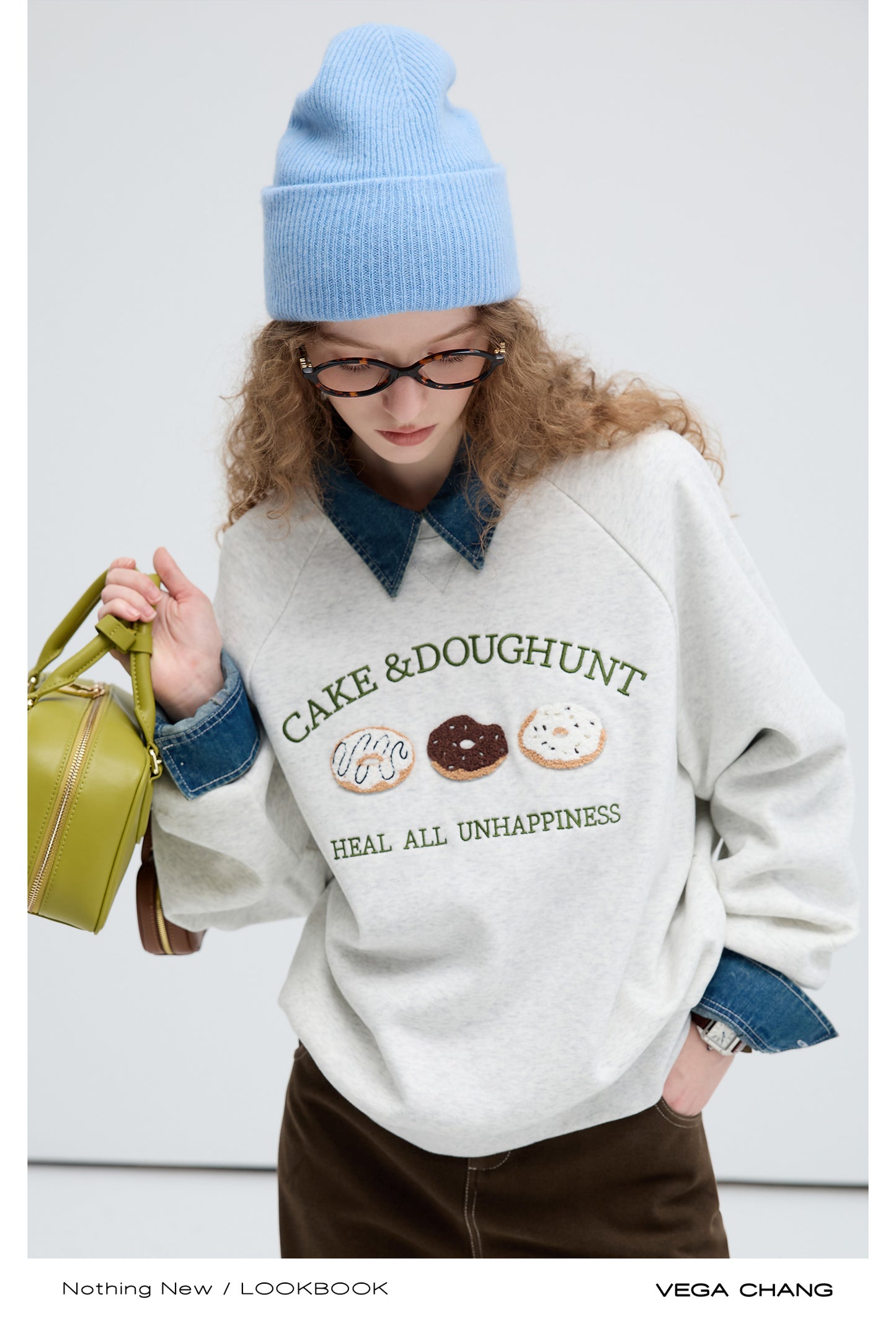 Donut Embroidery Raglan Sleeve Sweatshirt