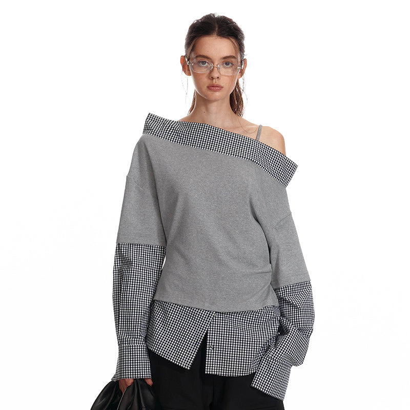 Faux Layered Off-Shoulder Oversized Top