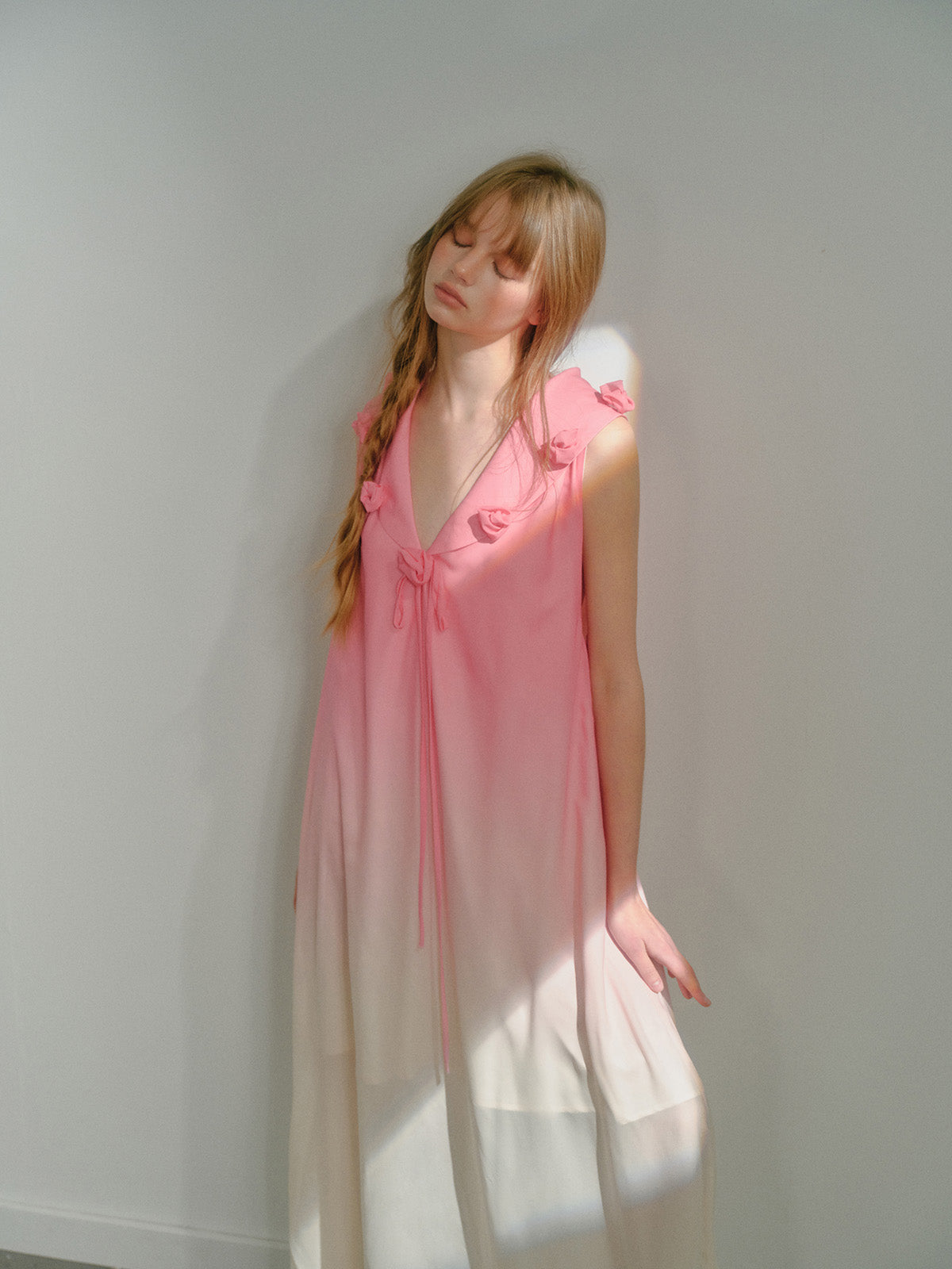 Flower Collar Gradient Chiffon Flowy Long Dress